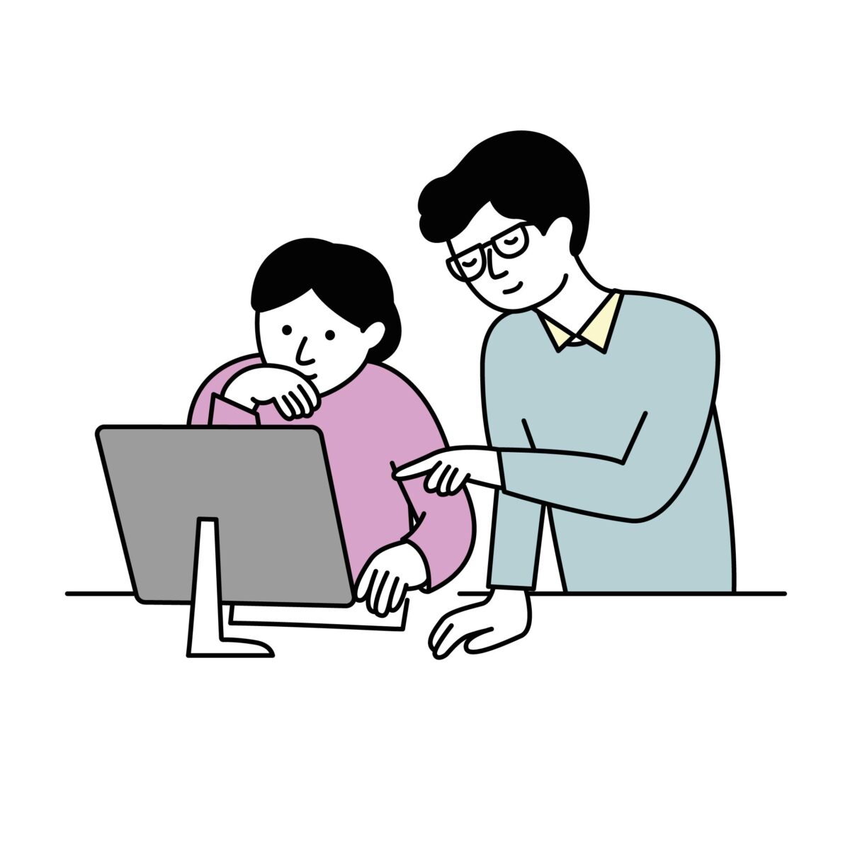 Illustrasjon: To personer ved en PC