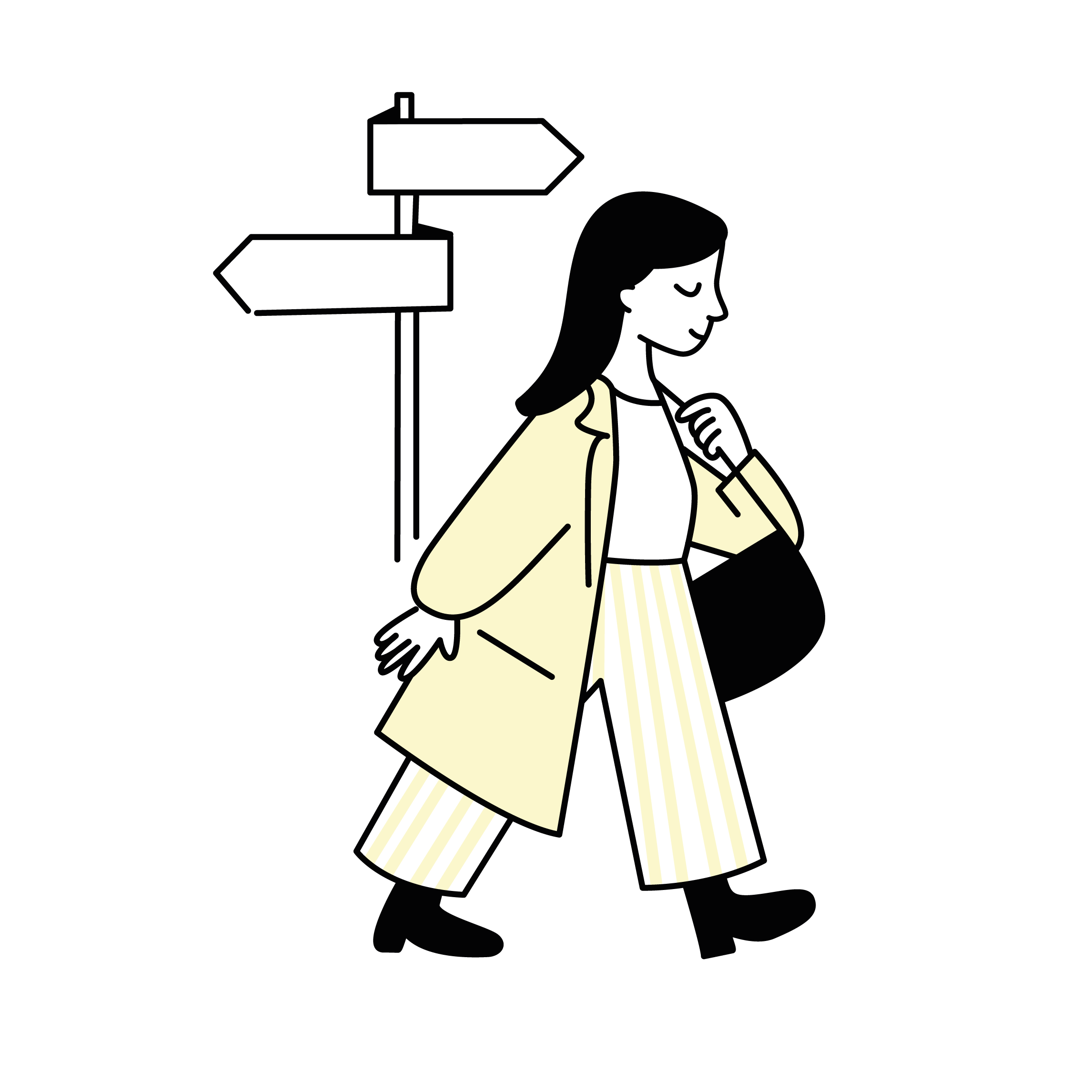 Dame ved veikryss/skilt