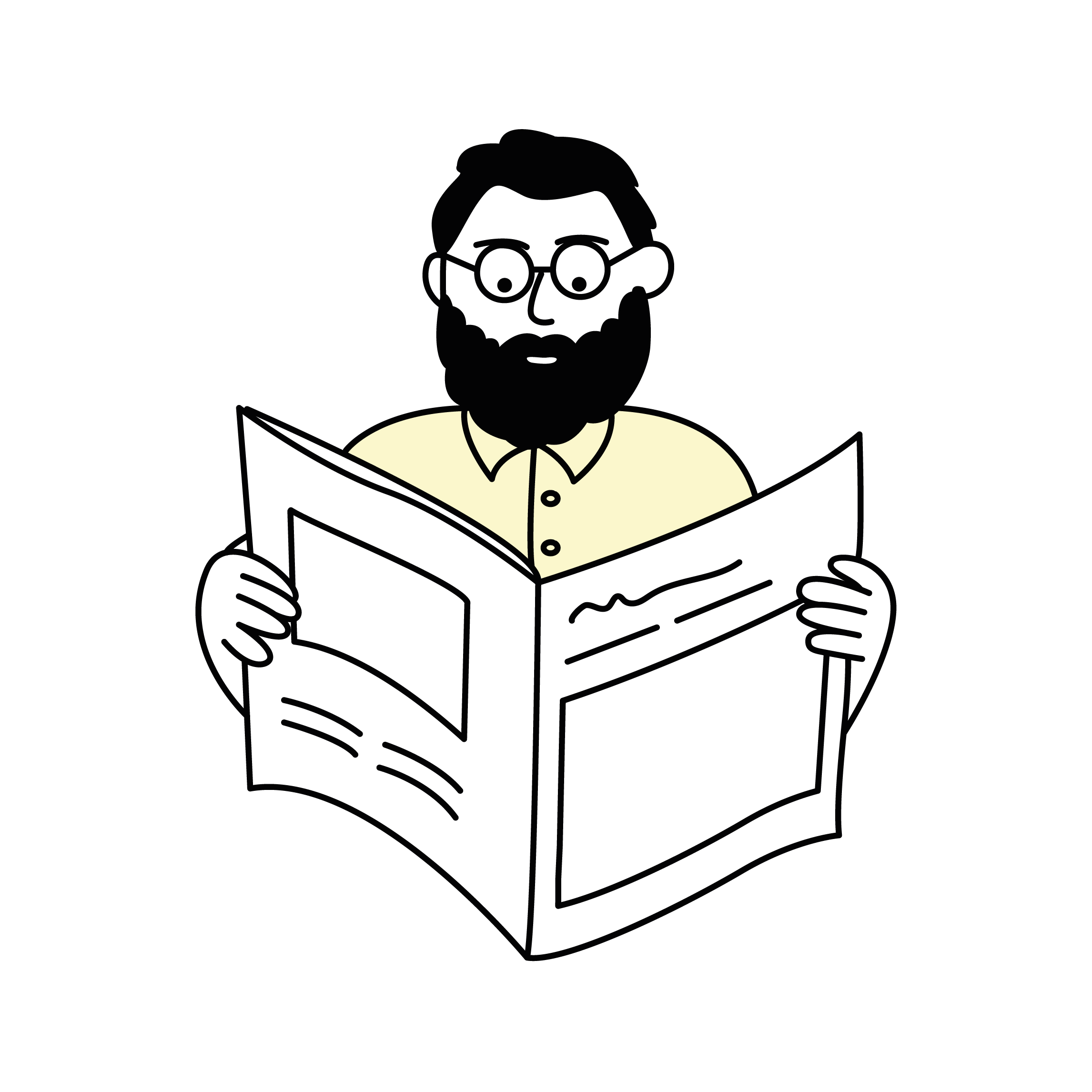 Mann med skjegg leser avis