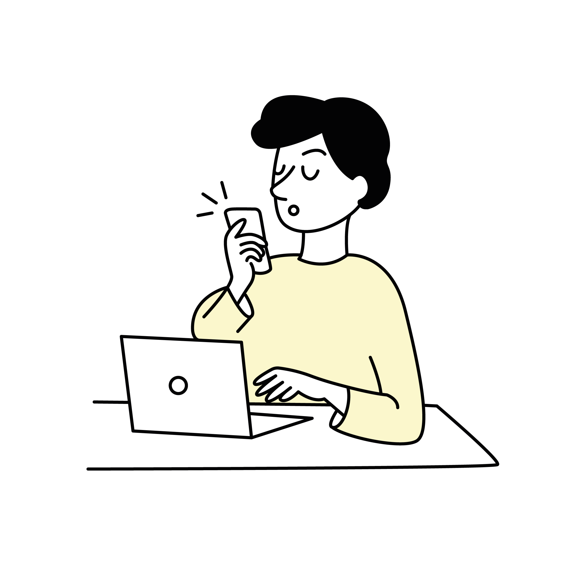 Gutt med mobil og laptop